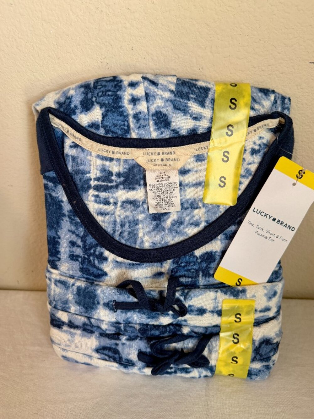 Lucky Brand Women's 4 Piece Tee, Tank, Short & Pants Pajama Set Size S Blue NEW - Picture 4 of 6